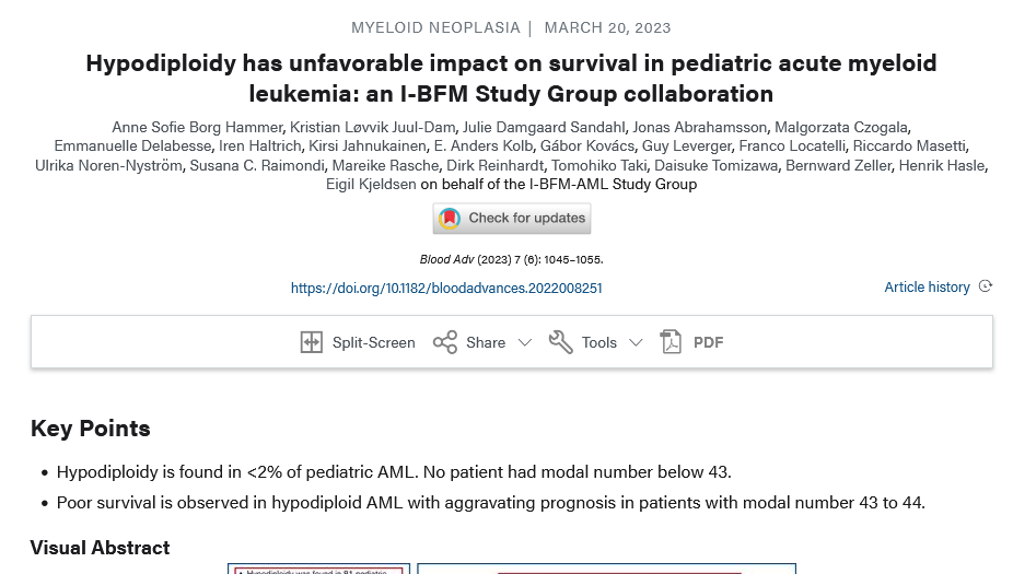Hypodiploidy has unfavorable impact on survival in pediatric acute myeloid leukemia